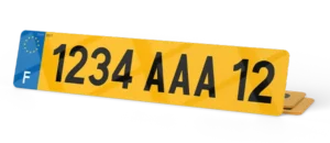 Plaque CAMPING CAR fond jaune ancien numéro – 520×110