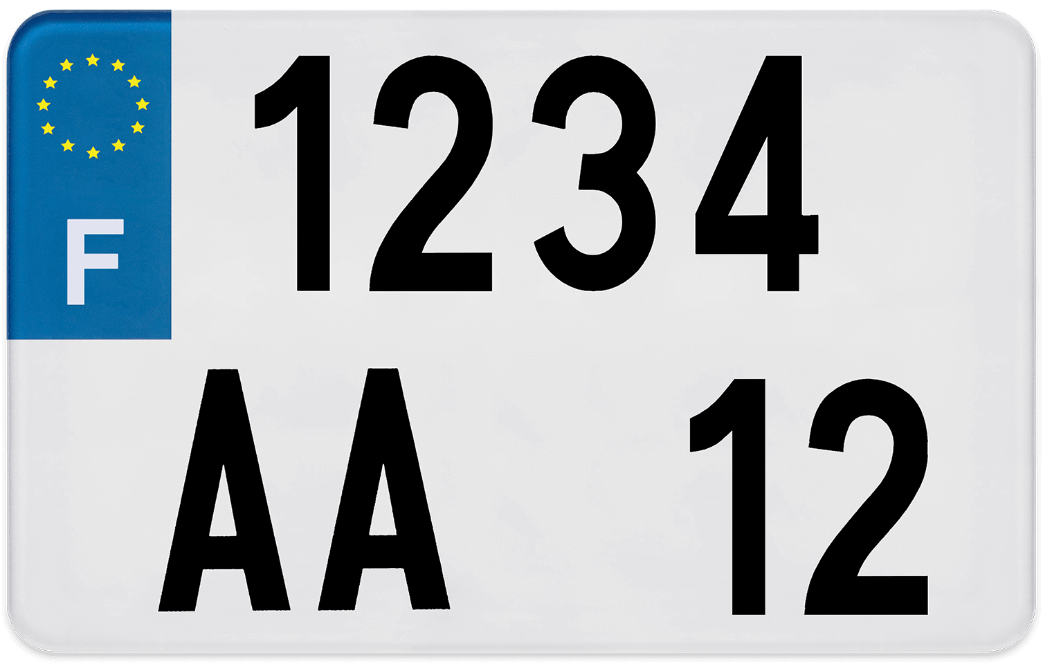 Plaque moto plexi blanche mini format 9x12 cm en hauteur sur 3 lignes avec  bordure noire