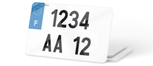 Plaque MOTO fond blanc ancien numéro – 210×130