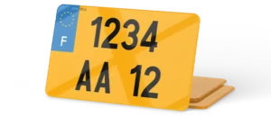 Plaque MOTO fond jaune ancien numéro – 210×130