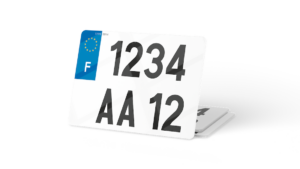 Plaque immatriculation SUV fond blanc ancien numéro – 275×200