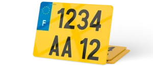 Plaque CAMPING CAR fond jaune ancien numéro – 275×200