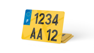 Plaque immatriculation SUV fond jaune ancien numéro – 275×200