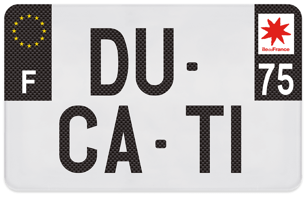 Plaque moto BLANCHE rétro-réfléchissante SIV 210x130 mm AVEC LISERÉ NOIR -  logo régional au choix