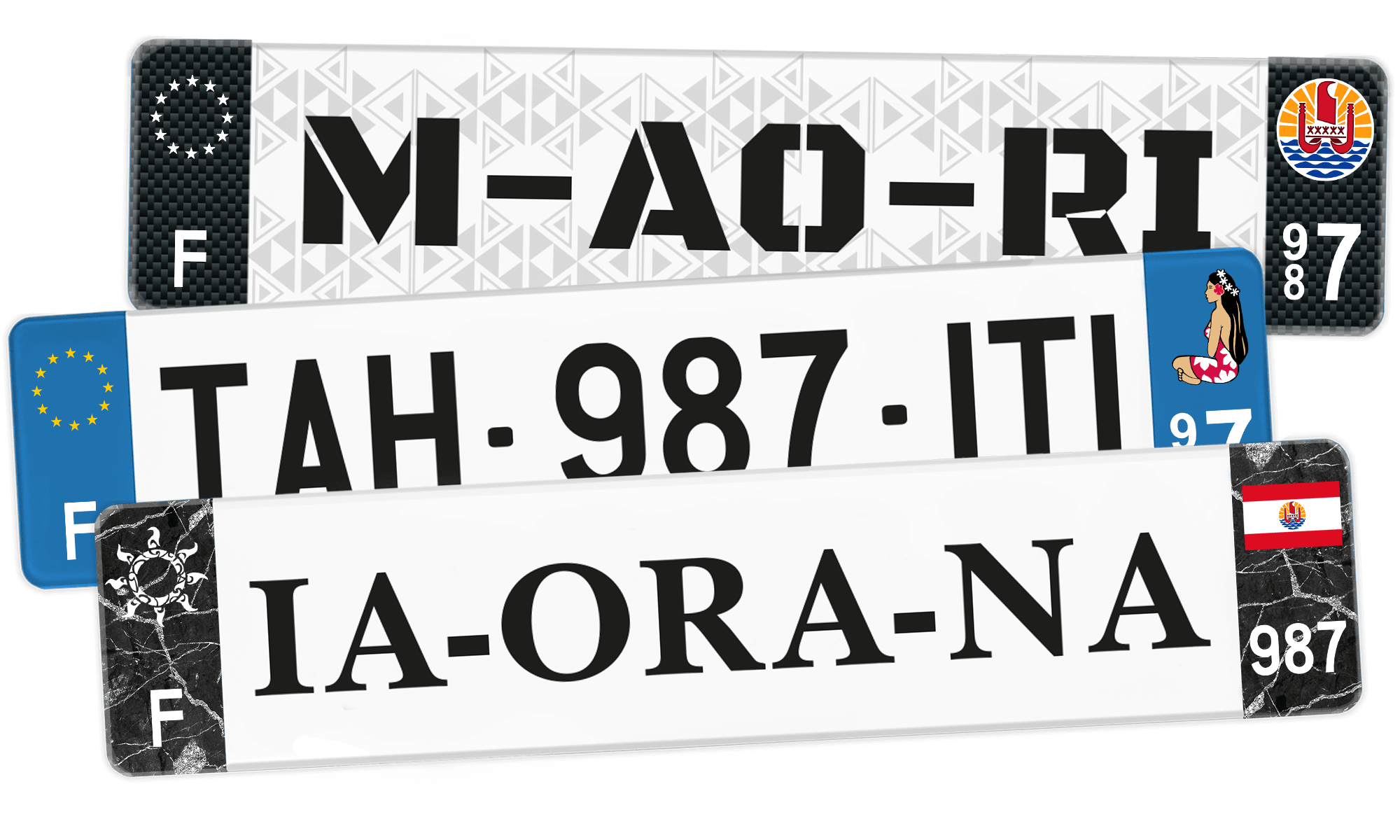 Plaques d'Immatriculation Avant et Arrière pour Voiture en Plexiglass avec  logo Régional pour Voiture 520 X 110 mm. Livré avec jeu de Rivets Blancs
