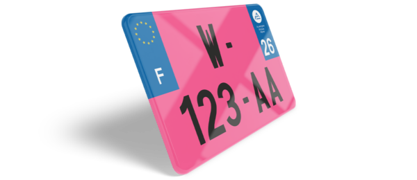 Plaque immatriculation moto W Garage – rose (nouveau modèle 2026)